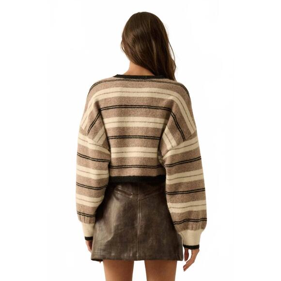 NEW PROMESA striped dolman sleeve sweater in taupe - Picture 2 of 4